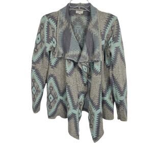 Debut Women Aztec Tribal Open Front Knit Boho Sweater Cardigan Southwestern S/M